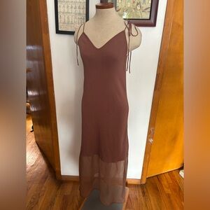 ZARA: Indie Sleaze Sheer Adjustable Tie Maxi Slip Dress *SZ.M (MAUVE PINK)